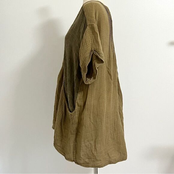 Free People Olive Green Babydoll Mini Dress XS Boho Muslin Gauze Appearance - Picture 4 of 11